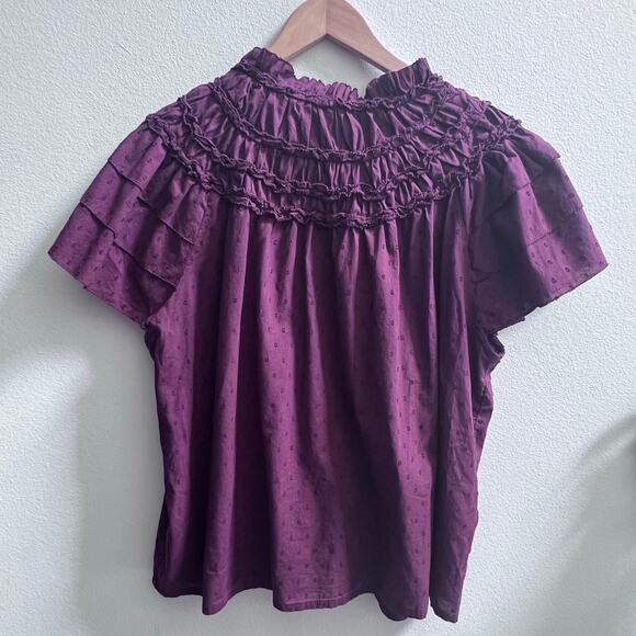 By Anthropologie V-Neck Ruffle Layered Sleeve Henley Loose Fit Top Women's Large - Picture 3 of 9